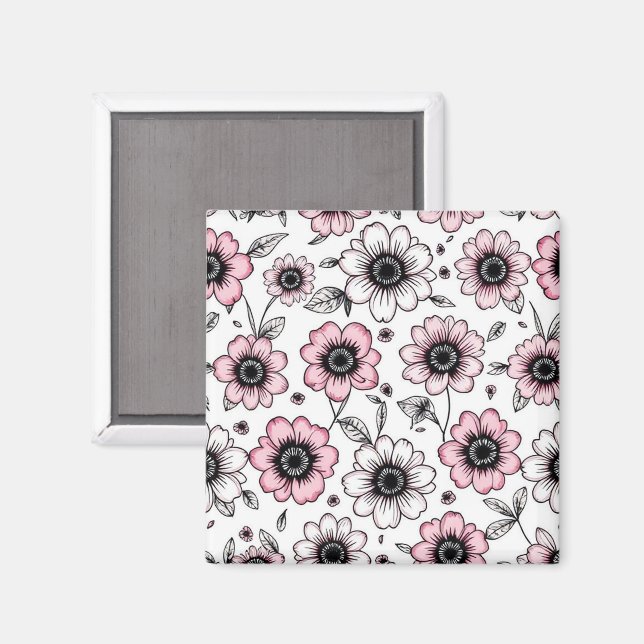 Aimant Fleurs roses et dessin feuille (Recto/Verso)