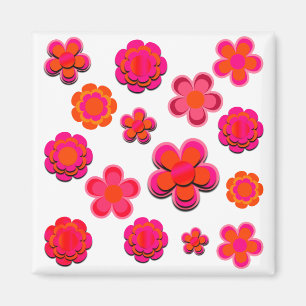 Aimant Fleurs roses et orange chaudes