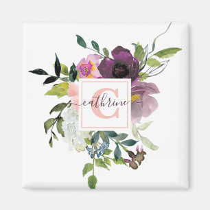 Aimant Fleurs roses et violettes personnalisées