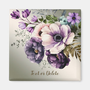 Aimant Fleurs roses violettes Élégant doré
