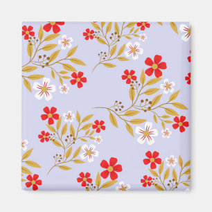 Aimant Fleurs rouges jolies de style vintage sur motif bl