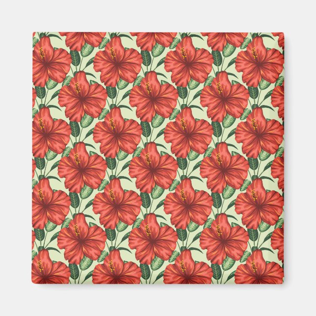 Aimant Fleurs rouges motifs à fleurs tropicales (Devant)