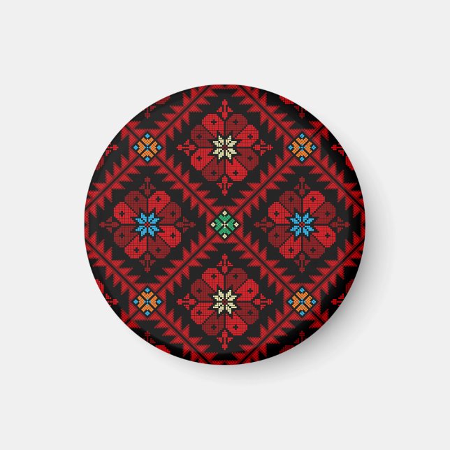 Aimant Fleurs rouges Palestine Broderie tatreez Motif (Devant)