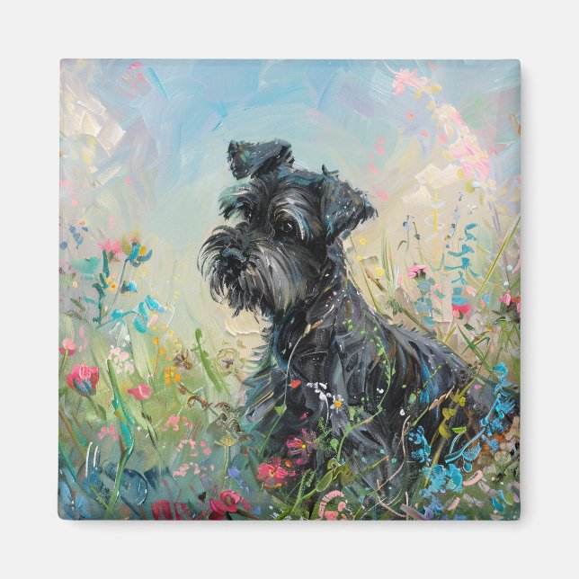 Aimant Fleurs sauvages colorés Schnauzer (Devant)