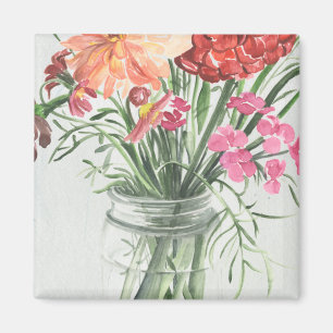 Aimant Fleurs sauvages d'été - Rose & Rouge