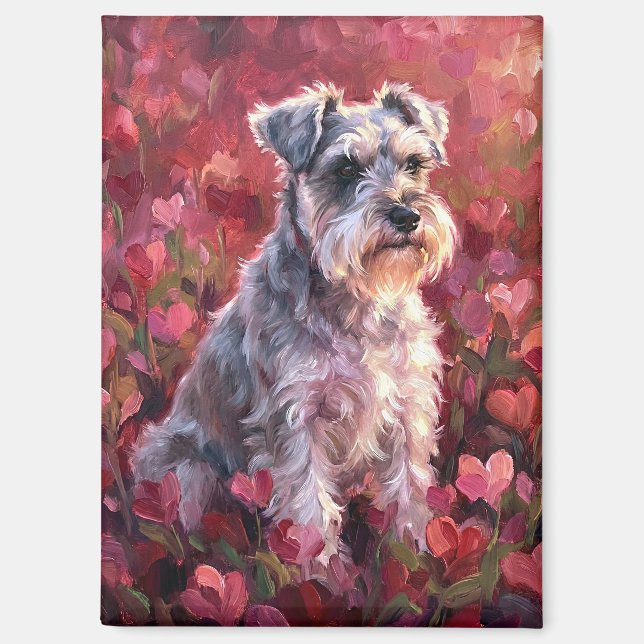 Aimant Fleurs sauvages en forme de cœur de Schnauzer (Recto)