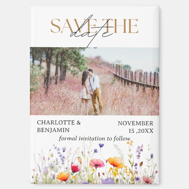 Aimant Fleurs Sauvages Mariage Enregistrer la Date (Recto)