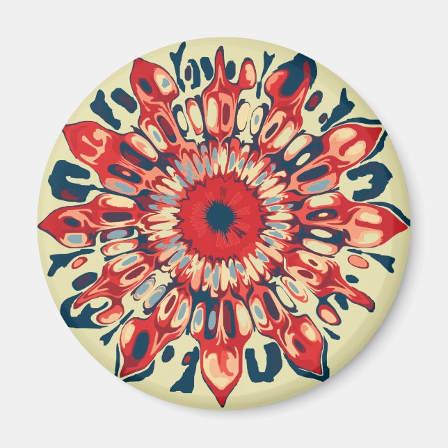 Aimant FLEURS SUN Abstraites - bleu rouge + votre backgr. (Devant)