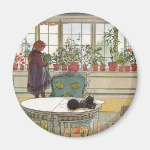 Aimant Fleurs sur le rebord de fenêtre par Carl Larsson