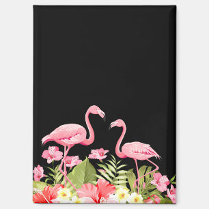 Aimant Fleurs tropicales et design de flamants roses