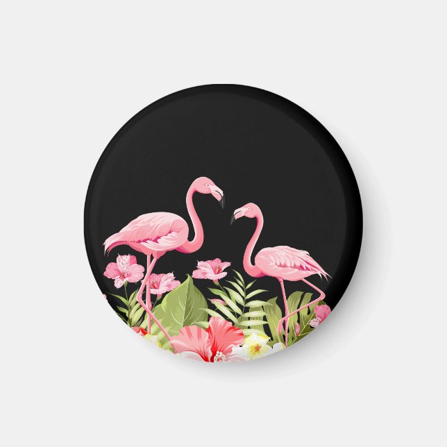 Aimant Fleurs tropicales et design de flamants roses (Devant)