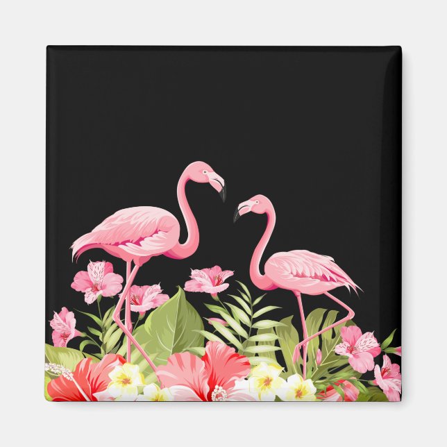 Aimant Fleurs tropicales et design de flamants roses (Devant)