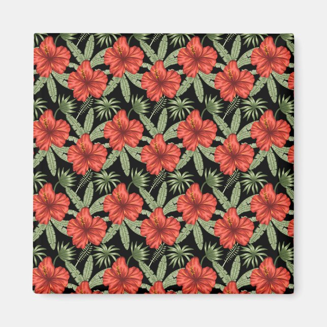 Aimant Fleurs tropicales rouges sans coutures motif vert  (Devant)