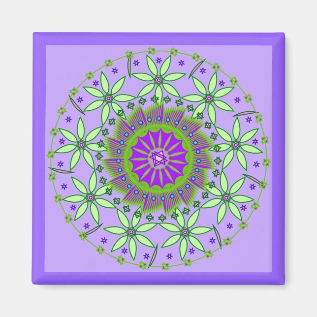 Aimant Fleurs vert/lavande Mandala Maagnet (Devant)