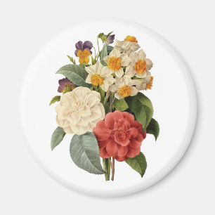Aimant Fleurs vintages, Camellias et Narcisse, Redoute