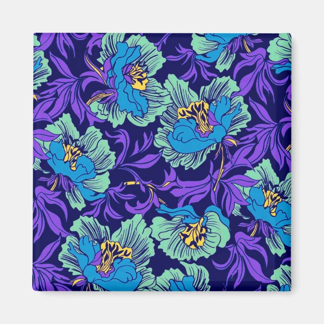 Aimant Fleurs violettes et bleues William Morris (Devant)