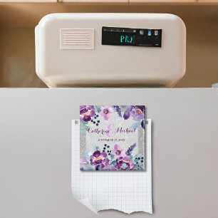 Aimant Fleurs violettes et paillettes d'argent