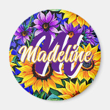 Fleurs violettes et tournesols jaunes Personnalisé