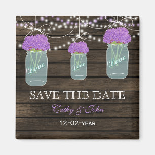 Aimant Fleurs violettes Mason Jars Grange Mariage en bois