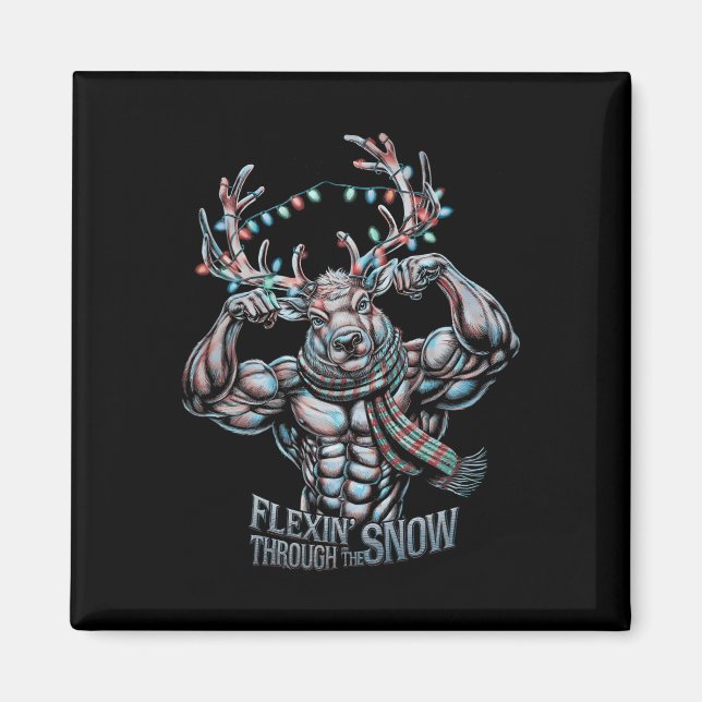 Aimant Flexin À Travers La Neige Drôle Gym Workou (Devant)