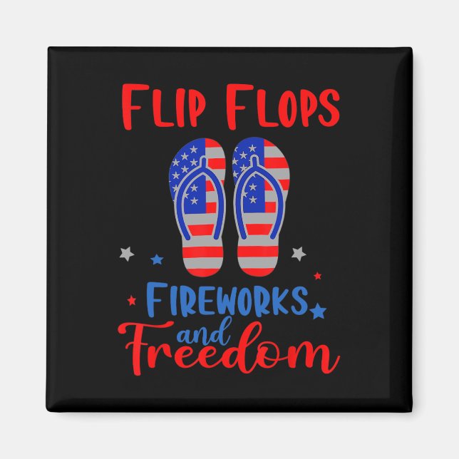 Aimant Flip Flops Fireworks Et Liberté Drapeau Américain  (Devant)