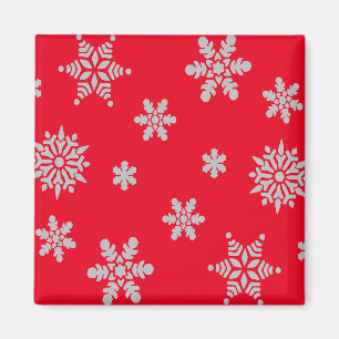 Aimant Flocon de neige blanc avec Noël Arrière - plan rou