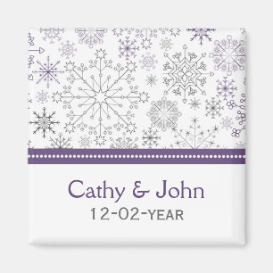 Aimant flocon de neige gris violet mariage d'hiver enregi