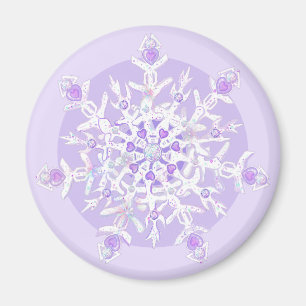 Aimant flocon de neige violet clair et coeur étincelant