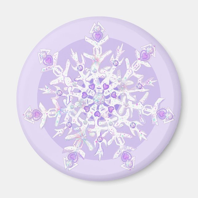 Aimant flocon de neige violet clair et coeur étincelant (Devant)