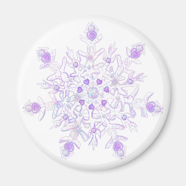 Aimant flocon de neige violet clair et coeur étincelant (Devant)