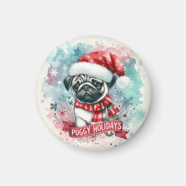 Aimant Flocon de neige Whimsical -, Charming Carlin Chien (Devant)
