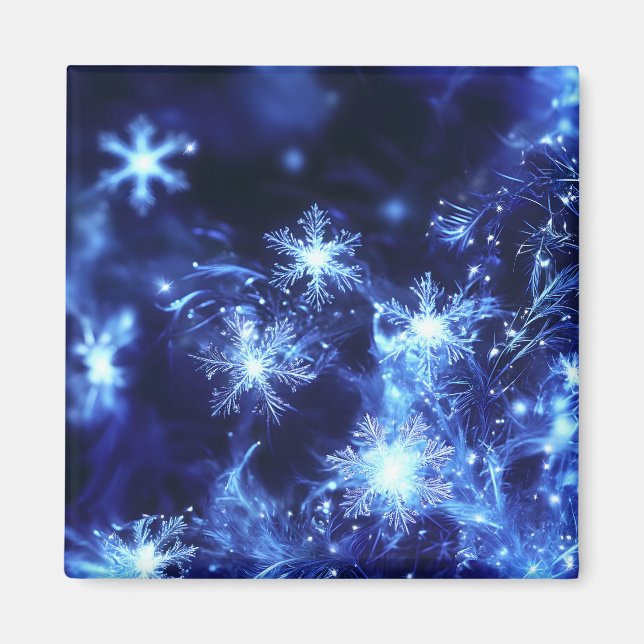 Aimant Flocons de neige bleus scintillants d'hiver (Devant)