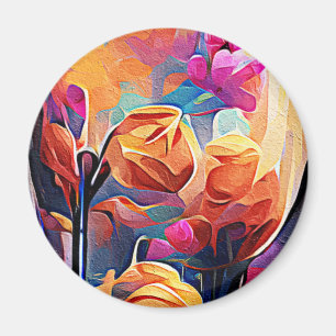 Aimant Floral Abstract Art Orange Red Blue Flowers