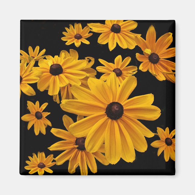 Aimant floral aux yeux noirs Susan Jaune (Devant)