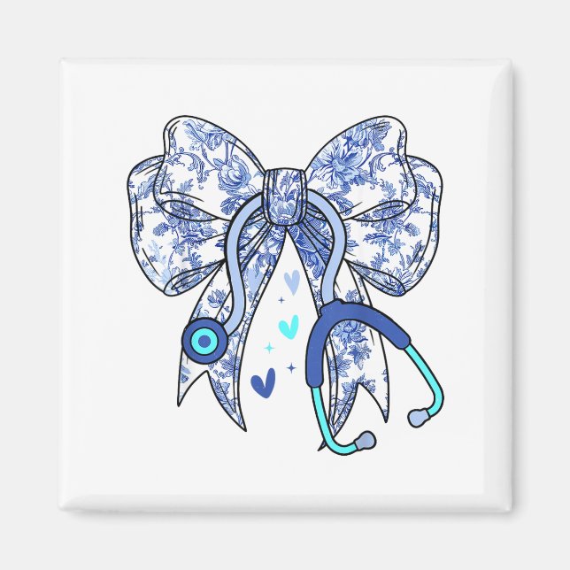 Aimant Floral Blue Coquette Bow Nurse Stethoscope Medical (Devant)