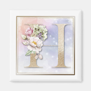 Aimant floral bordeaux à monogramme H