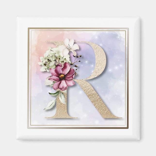 Aimant floral bordeaux monogramme R (Devant)
