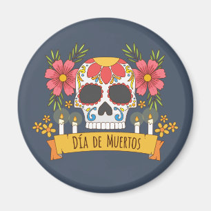 Aimant floral de Skull Dia de los Muertos  