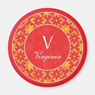 Aimant floral décoratif de tuiles de monogramme