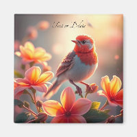 Aimant floral d'oiseau orange