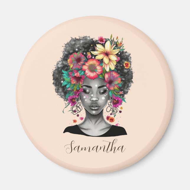 Aimant Floral Elegant Afro Femme (Devant)