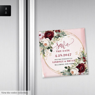 Aimant Floral Élégant Bohème Bourgogne Rose Doré