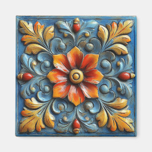 Aimant Floral espagnol mexicain Orange et bleu