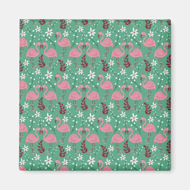 Aimant Floral flamingo sans couture motif rose vert (Devant)