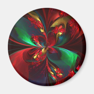Aimant Floral moderne Art Abstrait Rouge Vert Motif #11