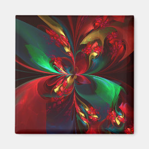 Aimant Floral moderne Art Abstrait Rouge Vert Motif #11