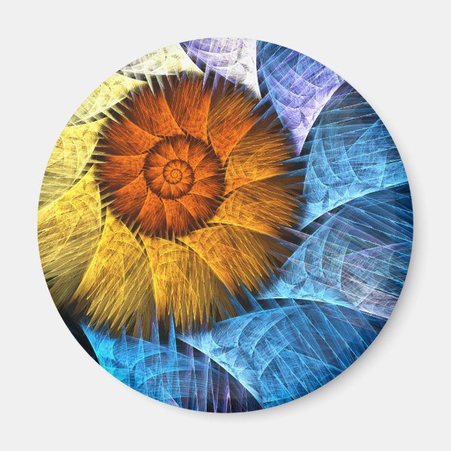 Aimant Floral Orange Jaune Bleu Abstrait Art Round (Devant)