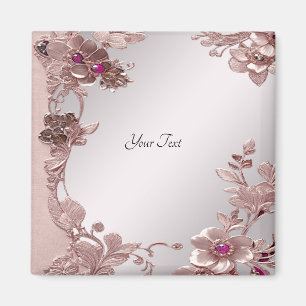 Aimant floral orné rose