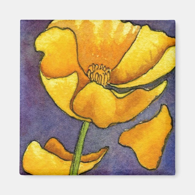 Aimant floral "Pavot jaune" (Devant)