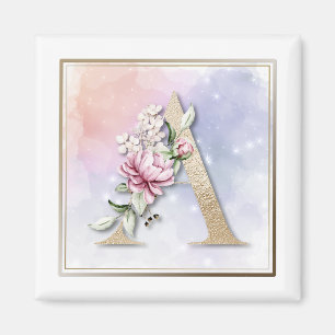 Aimant Floral rose monogramme